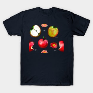 Wet red and green apples and flower with water droplets T-Shirt